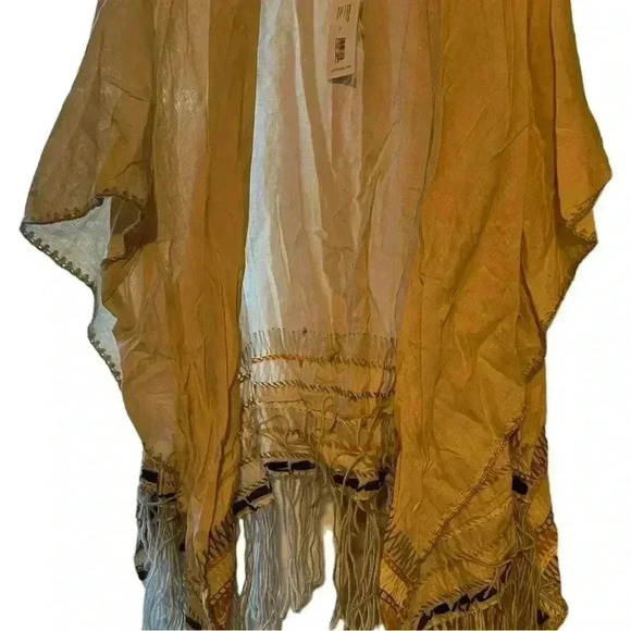 Johnny Was Women's Beige Fringed Poncho Viscose One Size Lightweight Layer - Picture 11 of 11